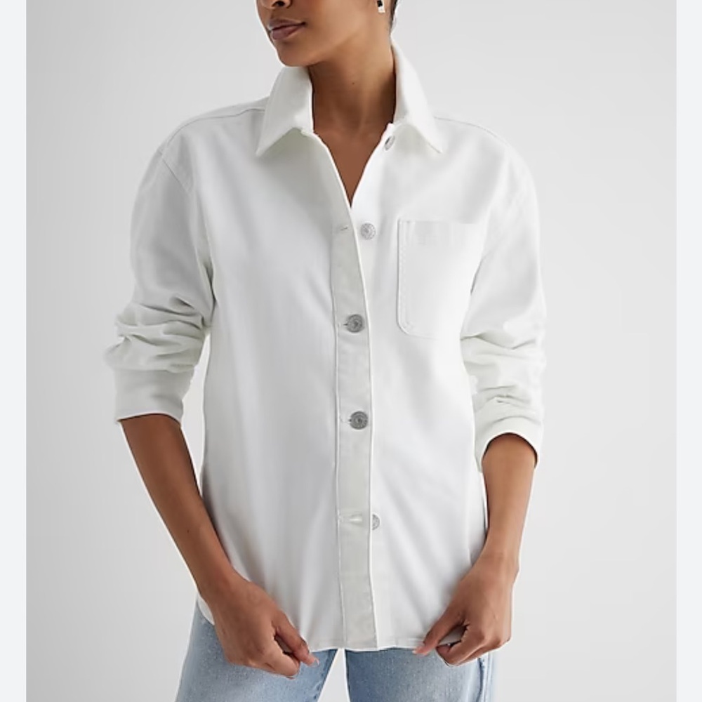 MWT Express Front Pocket White Denim Shacket